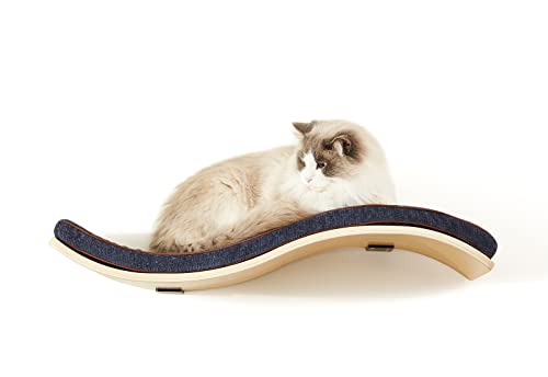 LIORCE Katzenregal mit bequemem Katzenkissen – Welle modernes Katzenbett – minimalistische schwimmende Katzenwandstange – Holzwandmontage Katzenmöbel zum Schlafen, Spielen, Klettern und Faulenzen von LIORCE