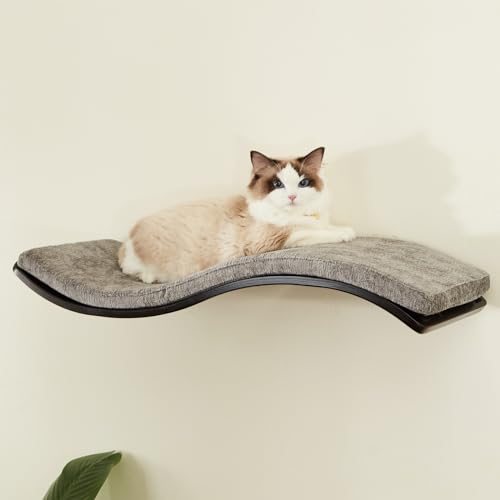 LIORCE Katzenregal mit bequemem Kissen - Wave Modern Katzenbett - Minimalistische Schwebende Wandstange - Holz Wandmontierte Katzenmöbel zum Schlafen, Spielen, Klettern und Faulenzen, Walnuss LIORCE Katzenregal mit bequemem Kissen - Wave Modern Katzenbett - Minimalistische Schwebende Wandstange - Holz Wandmontierte Katzenmöbel zum Schlafen, Spielen, Klettern und Faulenzen, Walnuss von LIORCE