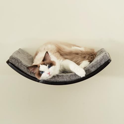 LIORCE Katzenregal mit bequemem Kissen – gebogenes modernes Katzenbett (große Größe) – Lotusblatt-Design Katzen Wandstange – Wandmontierte Katzenmöbel zum Schlafen, Spielen, Klettern und Faulenzen, von LIORCE