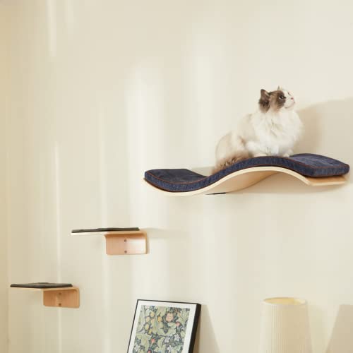 LIORCE Katzenwandregal mit zwei Stufen - Wave Katzenregale und Sitzstangen für die Wand - Wandmontierte Katzenmöbel zum Schlafen, Spielen, Klettern und Faulenzen von LIORCE