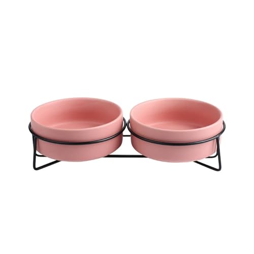 Futternapf für Katzen mit Ständer, Keramik-Haustiernäpfe, kleine Hunde (Farbe: doppelter rosa Ständer) von LIPINGJING0201