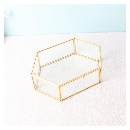 Glas-Pflanzen-Terrarium mit Deckel, geometrischer Übertopf aus Glas, für Innenbereich, Gewächshaus für Zuhause, Garten, Büro, Dekoration (Farbe: Gold, Größe: 18,5 x 14,2 x 7 cm) von LIPINGJING0201