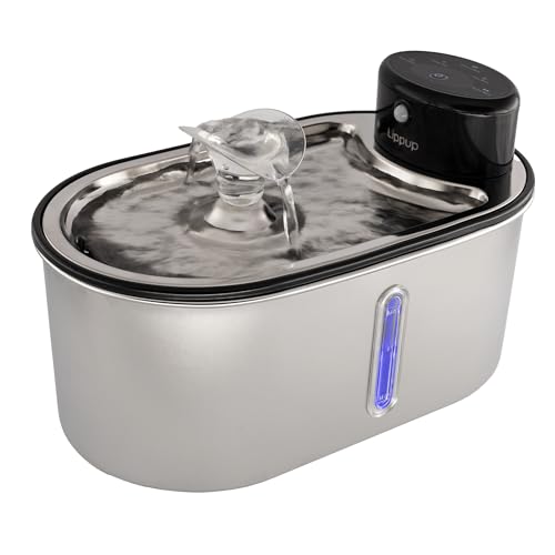 LIPPUP Automatischer Edelstahl-Wasserbrunnen für Haustiere - Leise, 5200 mAh langlebige batteriebetriebene, fortschrittliche Filtration für sauberes und frisches Wasser, perfekt für Katzen und kleine von LIPPUP