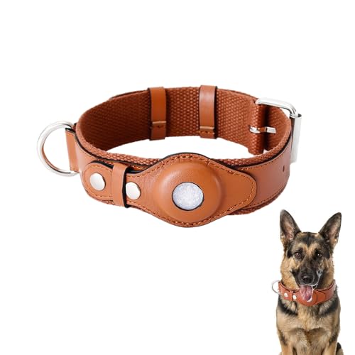 LIRUIR AirTag Verstellbares Hundehalsband aus weichem Leder für AirTag bietet doppelten Schutz und Haltbarkeit für Kleine Mittlere und Große Hunde(Braun,M) von LIRUIR