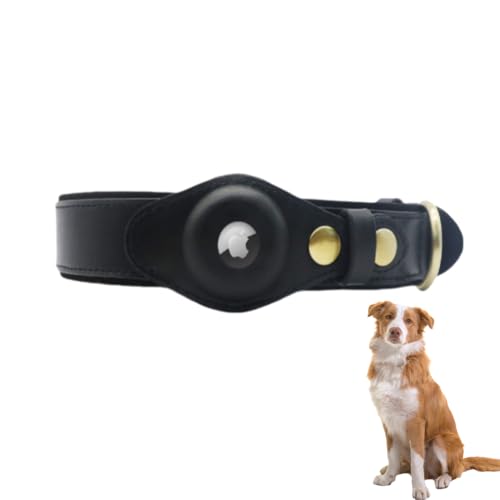 LiRui.R Airtag Hundehalsband Hundehalsband aus Leder mit weicher Polsterung Einstellbar um Verlust zu verhindern Für kleine, mittlere und große Hunde(Schwarz,L) von LIRUIR