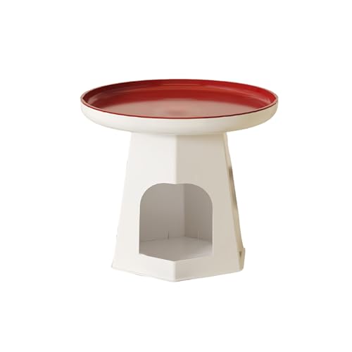 Moderner runder Couchtisch mit Stauraum und Katzenhaus. Doppelschichtiger Kleiner Beistelltisch für Schlafzimmer und Wohnzimmer. Süßes und kreatives Design (Weiß + Rot). von LISHEUK