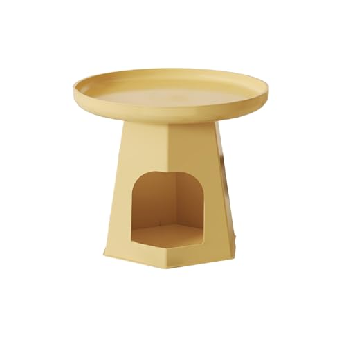 Runder Couchtisch mit Stauraum und Katzenhaus, Kleiner Beistelltisch für Schlafzimmer und Wohnzimmer, süßes und kreatives Design in gelber Farbe von LISHEUK