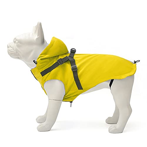 LITOSM Regenmantel Hund wasserdichte Haustierhund Regenmantel mit Geschirr Regen Jacken Reflektierende Sicherheit Pet Raincoat Jacke für kleine mittelgroße Hunde (Color : Yellow, Size : M) von LITOSM