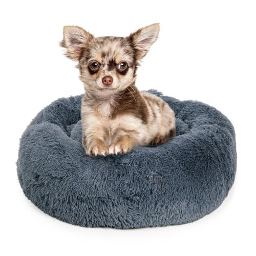 LITTLE LORD | Hundebett Ceddie - Flauschiges Hundekörbchen, Schlafplatz rund - dunkelgrau | ca. Ø 50 cm von LITTLE LORD