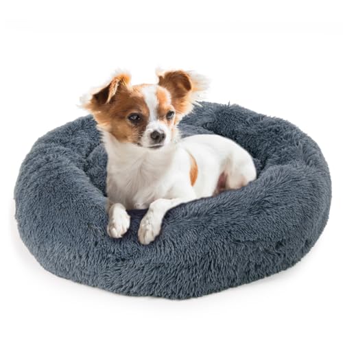 LITTLE LORD | Hundebett Ceddie - Flauschiges Hundekörbchen, Schlafplatz rund - dunkelgrau | ca. Ø 60 cm von LITTLE LORD