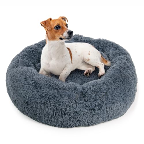 LITTLE LORD | Hundebett Ceddie - Flauschiges Hundekörbchen, Schlafplatz rund - dunkelgrau | ca. Ø 80 cm von LITTLE LORD