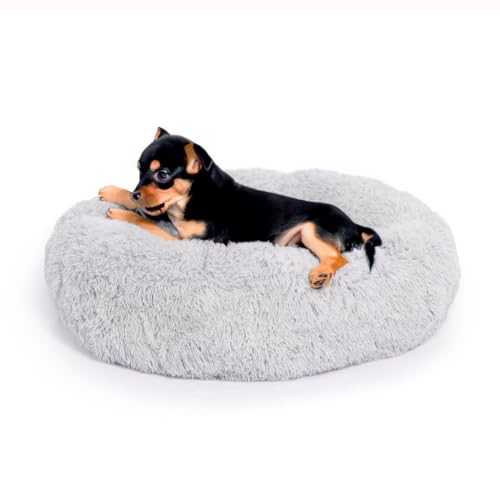 LITTLE LORD | Hundebett Ceddie - Flauschiges Hundekörbchen, Schlafplatz rund - hellgrau | ca. Ø 60 cm von LITTLE LORD