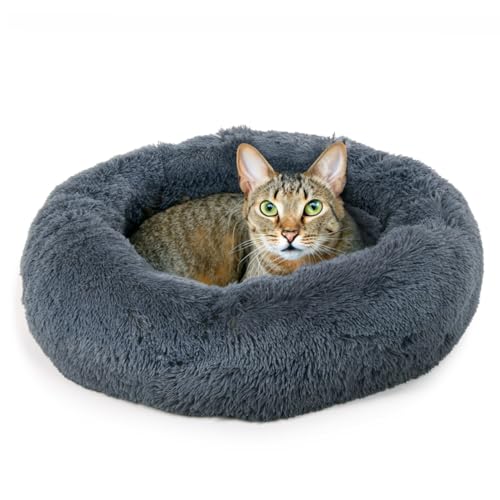LITTLE LORD | Katzenbett Ceddie - Flauschiges Katzenkörbchen, Schlafplatz rund - dunkelgrau | ca. Ø 60 cm von LITTLE LORD