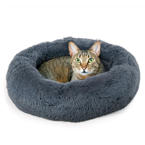 LITTLE LORD | Katzenbett Ceddie - Flauschiges Katzenkörbchen, Schlafplatz rund - dunkelgrau | ca. Ø 60 cm von LITTLE LORD
