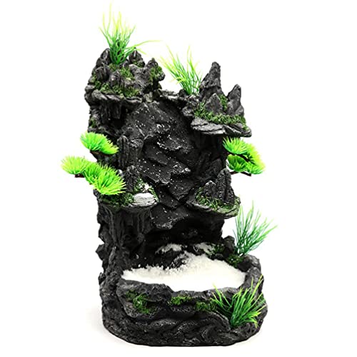 LIUASMUE Mountain View Decor Rockery Landscape Rock Ornament With Trees Sand Waterfall Fish For Tank Decoration No Fade Easy To C Aquarium Mountain Decorations von LIUASMUE