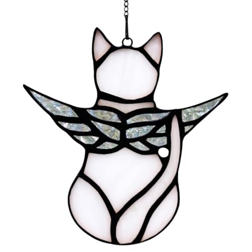 LIUDRUDN Angel Wing Cat Memorial Gifts for Loss of Cat Sympathy Gift, Cat Iridescent Stained Glass Window and Christmas Hangings (cat-01) von LIUDRUDN
