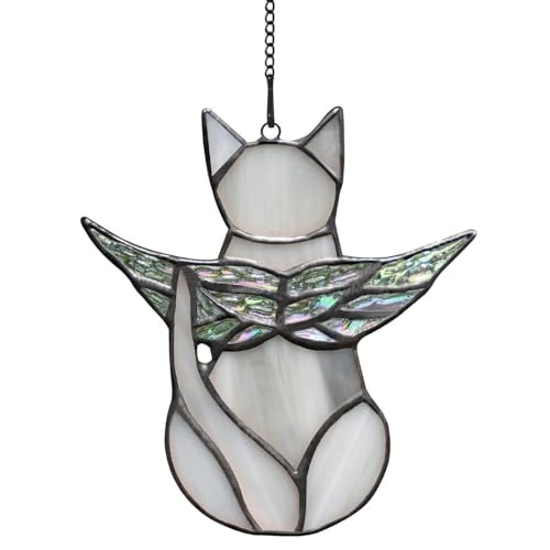 LIUDRUDN Angel Wing Cat Memorial Gifts for Loss of Cat Sympathy Gift, Cat Iridescent Stained Glass Window and Christmas Hangings (cat-02) von LIUDRUDN
