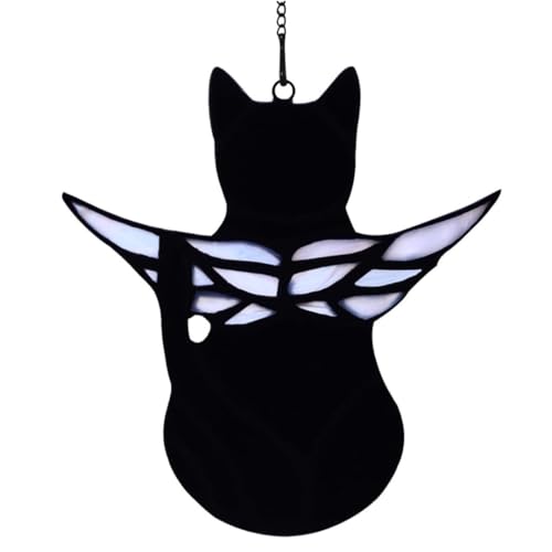 LIUDRUDN Angel Wing Cat Memorial Gifts for Loss of Cat Sympathy Gift, Cat Iridescent Stained Glass Window and Christmas Hangings (cat-03) von LIUDRUDN