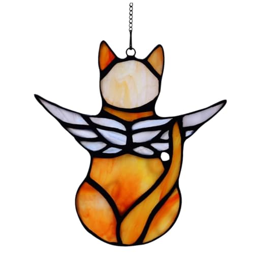 LIUDRUDN Angel Wing Cat Memorial Gifts for Loss of Cat Sympathy Gift, Cat Iridescent Stained Glass Window and Christmas Hangings (cat-04) von LIUDRUDN