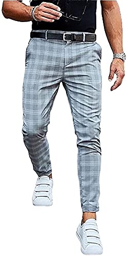 LIUPING Herren Slim Fit Casual Chino Jogger Hose Elastischer Bund Ziehschnurhose, Herrenhose Skinny Pants (Color : Grau Blau, Size : Medium) von LIUPING