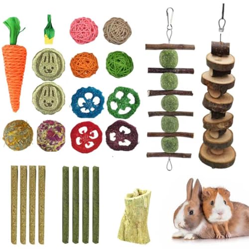 LIUQOBN Kaninchenspielzeug-Set, natürliches Kaninchenspielzeug, Langeweile, für Kaninchen, Hamster, Meerschweinchen und Chinchilla, Kleintier-Puzzle-Spielzeug, 25 Stück LIUQOBN Kaninchenspielzeug-Set, natürliches Kaninchenspielzeug, Langeweile, für Kaninchen, Hamster, Meerschweinchen und Chinchilla, Kleintier-Puzzle-Spielzeug, 25 Stück von LIUQOBN