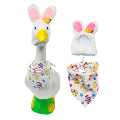LIUZHIPENG Oster-Verandags-Outfit, niedliche Hasengans-Kleidung für 58,4 cm hohe Zement- oder Kunststoff-Gans-Statue, Frühlingsrasengans-Kleidung, Osterhasenhut, Halsband, Bandana für Gans, von LIUZHIPENG