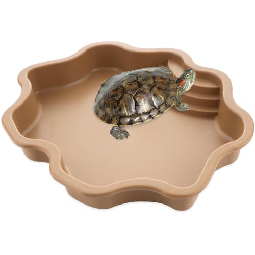 Große Schildkröte Lebensraum Schildkröte Baden Pool Reptilien Futterschale Wasserschale mit Neigung Terrarium Dekoration für Schildkröte Hörner Frosch Gecko Schlange Eidechse (Braun) von LIUZONGIN