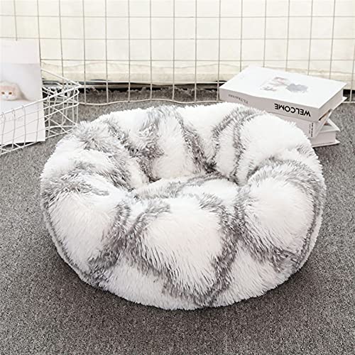 LIVEINU Hundebett für Hunde und Katzen Kunstpelz Shaggy Runde Katzenbett Plüsches Bett Plüsch Klein Bett Haustierbett Schlafen Bett Hundematte Tierbett Hundsofa Waschbar 120cm Geometrisches Grau von LIVEINU