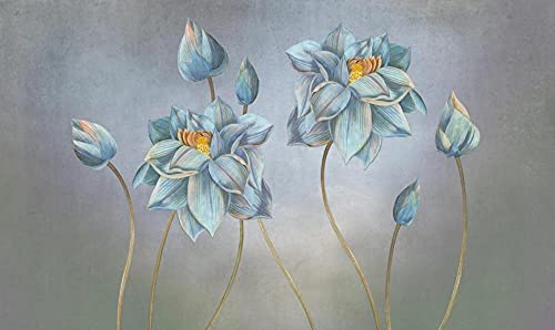 Fototapete 3D Tapete Kinderzimmer Deko Ölgemälde Blaue Blumen Tapeten Vliestapete Wandbilder Wohnzimmer Schlafzimmer Wanddeko 430x300cm von LIWALLPAPER