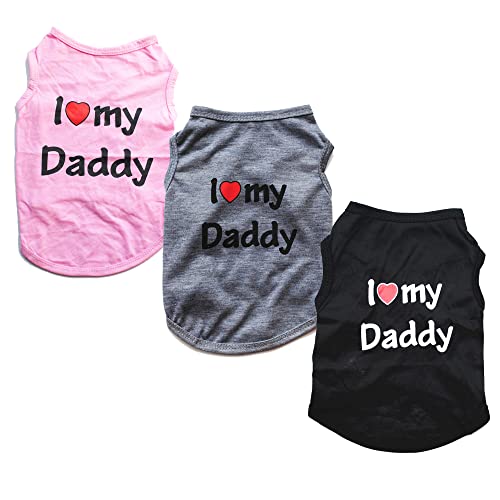 3er-Pack Hunde-Shirt für kleine Hunde, Jungen, Mädchen, Welpen, Kleidung, Liebe, Mama, "I Love My Daddy", Sommer-Shirt, weich, atmungsaktiv, für männliche und weibliche Haustier-Outfits, von LIWOWOLI