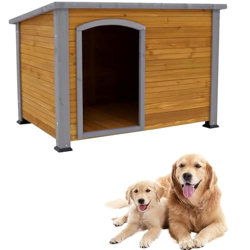 LIYAHUIA Hundehütte Outdoor & Indoor Beheizte Hundehütte aus Holz für den Winter mit erhöhten Füßen Wetterfest für große Hundehütte (Natur) von LIYAHUIA