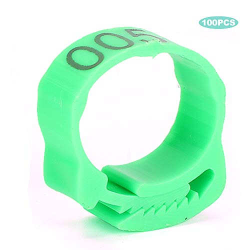 100 Stück Geflügel-Fußring, Huhn, Ente, Vogel, Schnallen-Clip mit Schild, Futterzubehör, Beinringe, Hühnerbänder, Wiederverwendbare Kunststoffbänder, Hühner, Enten, Gans, für (Green) von LIYJTK