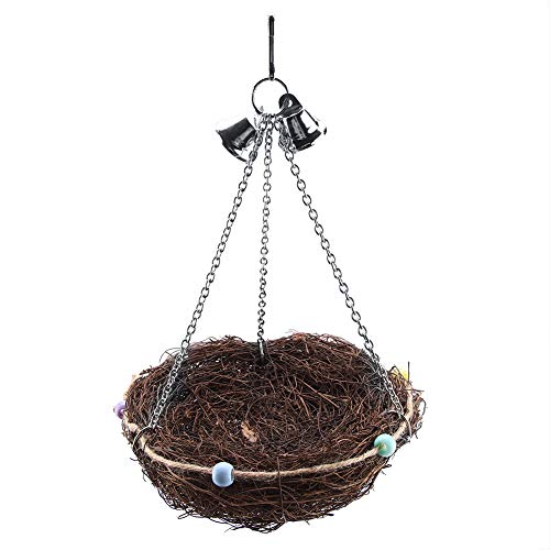 Bereichern Sie Ihre Voliere: Rattan-Vogel-Papageien-Stroh-Nestschaukel, erhältlich in 2 Größen, komplett mit entzückenden Glocken für eine bereichernde Spielzeit (27 * 12cm) von LIYJTK