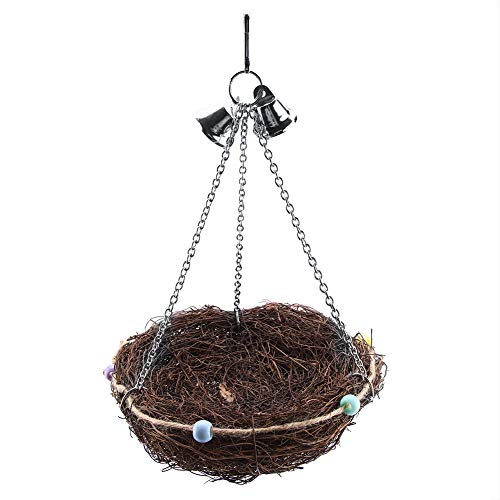 Bereichern Sie Ihre Voliere: Rattan-Vogel-Papageien-Stroh-Nestschaukel, erhältlich in 2 Größen, komplett mit entzückenden Glocken für eine bereichernde Spielzeit (27 * 20cm) von LIYJTK