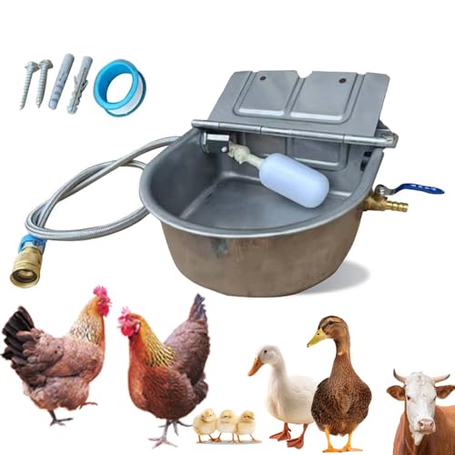 Hühner-Wasserspender, 304 Edelstahl, automatische Bewässerungsanlage mit 2 Schwimmerventilen und Ablaufloch, Wasserspender für Hühner, Enten, Geflügel Hühner-Wasserspender, 304 Edelstahl, automatische Bewässerungsanlage mit 2 Schwimmerventilen und Ablaufloch, Wasserspender für Hühner, Enten, Geflügel von LIYJTK