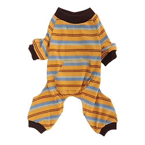 Streifen Hund Pyjamas weiche Dehnbare warme 4 -beinige Welpen -Jumpsuit mit Tasche (L) von LIYJTK