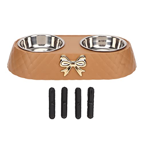 Doppelte Haustiernäpfe verhindern EIN Verrutschen, Edelstahl Tierfutter Wassernäpfe, doppelte Haustier Futternäpfe mit Schleife, Dekorhalter, Ständer für Haustier, Hund, Katze (Kaffee) von LIZEALUCKY