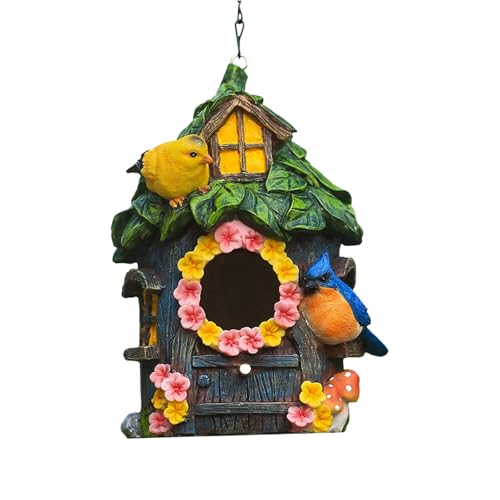 Hängende Vogelhäuser für den Außenbereich, Harz-Vogelhäuser, solides Haus mit Eisen-Hängekette, Geschenk für Vogelliebhaber für Bluebird Sparrow Schwalbe Kolibri (Kranz-Stil, 13,7 x 13,3 x 18,5 cm) Hängende Vogelhäuser für den Außenbereich, Harz-Vogelhäuser, solides Haus mit Eisen-Hängekette, Geschenk für Vogelliebhaber für Bluebird Sparrow Schwalbe Kolibri (Kranz-Stil, 13,7 x 13,3 x 18,5 cm) von LIZEALUCKY