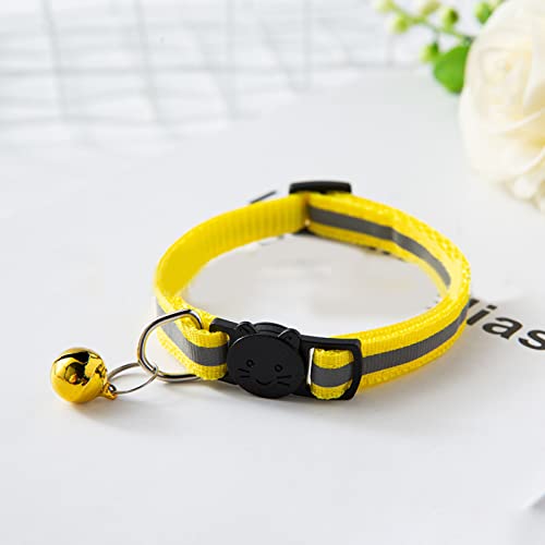 Haustier Klingelhalsband, Polyester, reflektierend, verstellbar, Sicherheitsschnalle, Katzenhalsband, abtrünniges Katzenhalsband, verstellbar, für Katzen, Hunde, Welpen, Kätzchen (Gelb) von LIZEALUCKY