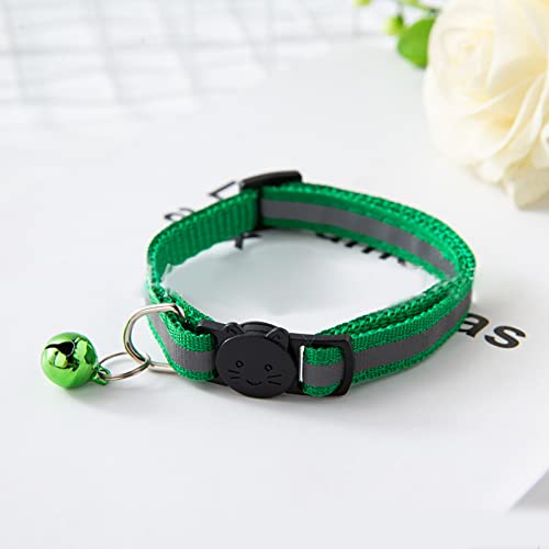 Haustier Klingelhalsband, Polyester, reflektierend, verstellbar, Sicherheitsschnalle, Katzenhalsband, abtrünniges Katzenhalsband, verstellbar, für Katzen, Hunde, Welpen, Kätzchen (Grün) von LIZEALUCKY