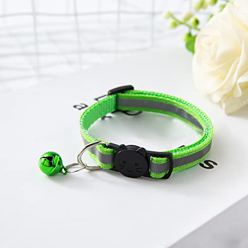 Haustier Klingelhalsband, Polyester, reflektierend, verstellbar, Sicherheitsschnalle, Katzenhalsband, abtrünniges Katzenhalsband, verstellbar, für Katzen, Hunde, Welpen, Kätzchen (Hellgrün) von LIZEALUCKY