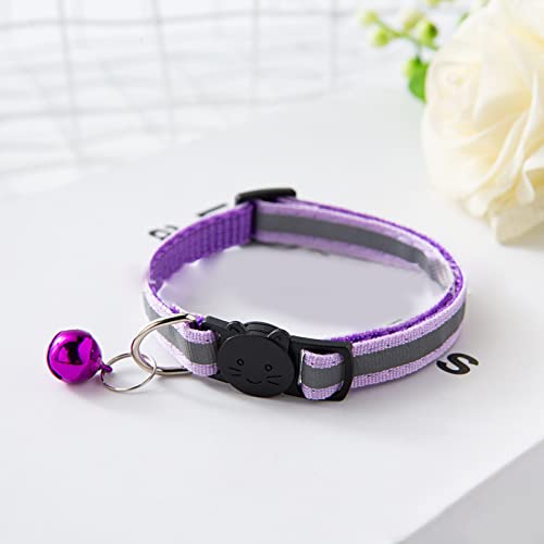 Haustier Klingelhalsband, Polyester, reflektierend, verstellbar, Sicherheitsschnalle, Katzenhalsband, abtrünniges Katzenhalsband, verstellbar, für Katzen, Hunde, Welpen, Kätzchen (Lila) von LIZEALUCKY