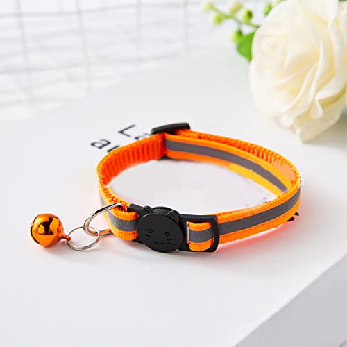 Haustier Klingelhalsband, Polyester, reflektierend, verstellbar, Sicherheitsschnalle, Katzenhalsband, abtrünniges Katzenhalsband, verstellbar, für Katzen, Hunde, Welpen, Kätzchen (Orange) von LIZEALUCKY