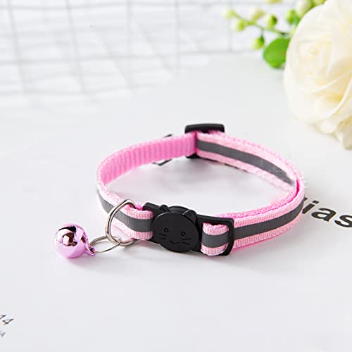 Haustier Klingelhalsband, Polyester, reflektierend, verstellbar, Sicherheitsschnalle, Katzenhalsband, abtrünniges Katzenhalsband, verstellbar, für Katzen, Hunde, Welpen, Kätzchen (Rosa) von LIZEALUCKY