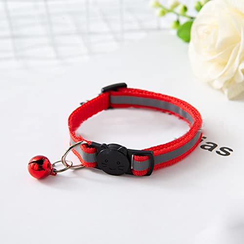 Haustier Klingelhalsband, Polyester, reflektierend, verstellbar, Sicherheitsschnalle, Katzenhalsband, abtrünniges Katzenhalsband, verstellbar, für Katzen, Hunde, Welpen, Kätzchen (Rot) von LIZEALUCKY