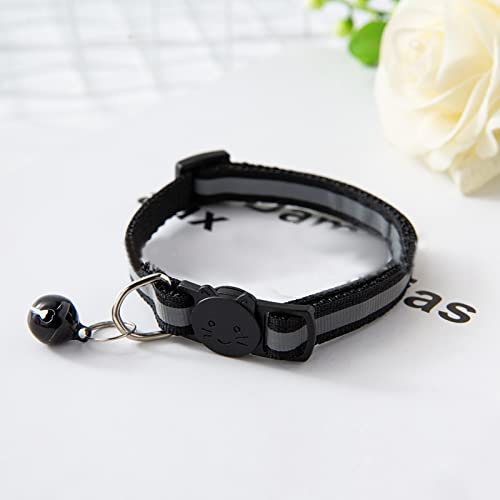 Haustier Klingelhalsband, Polyester, reflektierend, verstellbar, Sicherheitsschnalle, Katzenhalsband, abtrünniges Katzenhalsband, verstellbar, für Katzen, Hunde, Welpen, Kätzchen (Schwarz) von LIZEALUCKY