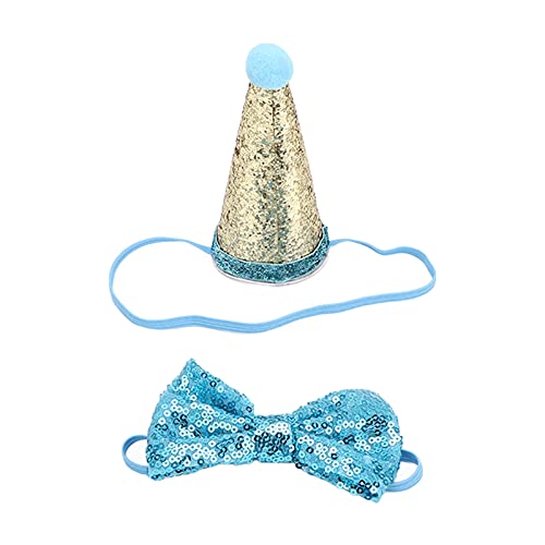 Hunde-Geburtstagsmütze und Schleifen, Krawattenhalsband, Haustier-Kostüme, Outfit, Kopfbedeckung, Party-Dekoration, Katze, verstellbares und wiederverwendbares (Blau) von LIZEALUCKY