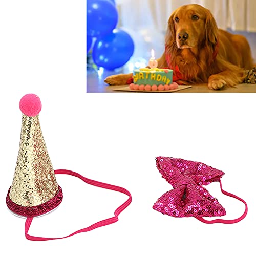 Hunde-Geburtstagsmütze und Schleifen, Krawattenhalsband, Haustier-Kostüme, Outfit, Kopfbedeckung, Party-Dekoration, Katze, verstellbares und wiederverwendbares (Rosenrot) von LIZEALUCKY