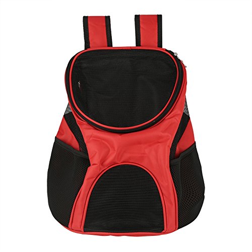Katzen-Rucksack-Tragetasche, Tragetasche für Welpen, Hunde, Haustier-Vordertasche, Außenfach, Katzen-Schulter, Reisen, belüftetes Netz, tragbar, atmungsaktiv, für Reisen, Wandern (Rot) von LIZEALUCKY