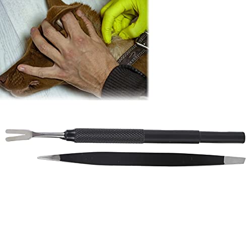 LIZEALUCKY Entferner-Werkzeug-Set, Entfernungsgabel und doppelseitige Pinzette, schmerzfrei mit Pinzette, Edelstahl, Katzenfloh, Hundelausklammer für Haustiere, Hunde, Katzen, Menschen von LIZEALUCKY